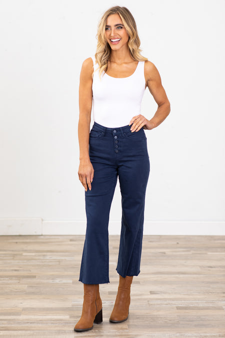 Mica Navy Cropped Wide Leg Jeans