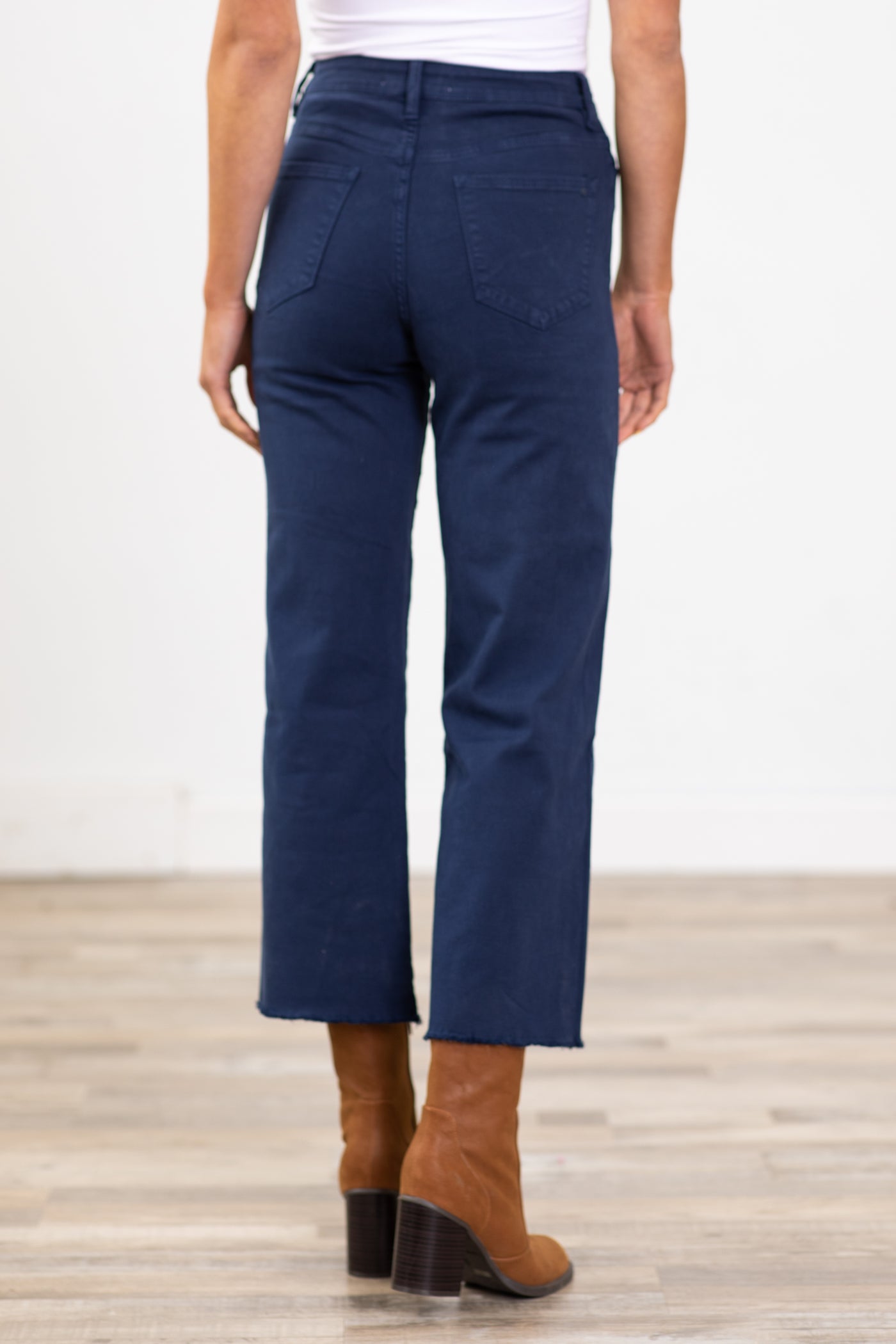 Mica Navy Cropped Wide Leg Jeans