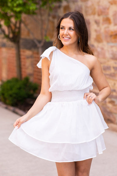 Off White Strapless Dress With Back Bow Detail · Filly Flair
