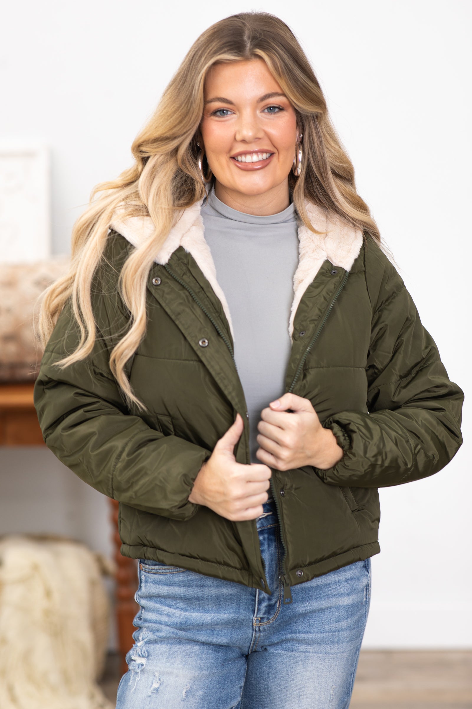 Olive faux fur jacket hotsell