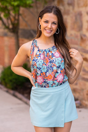 Dusty Aqua Asymmetrical Front Skort - Filly Flair