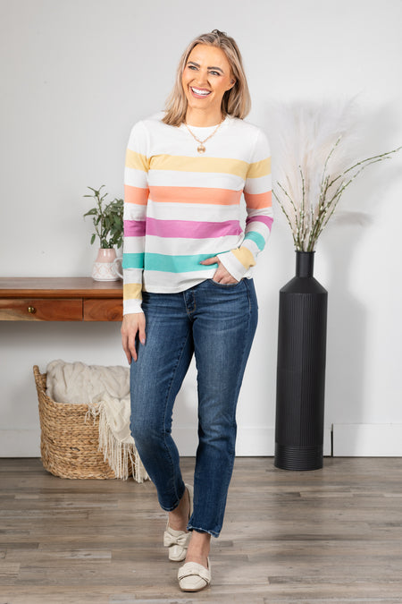 Multicolor Block Stripe Crewneck Knit Top