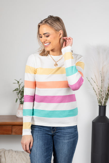 Multicolor Block Stripe Crewneck Knit Top