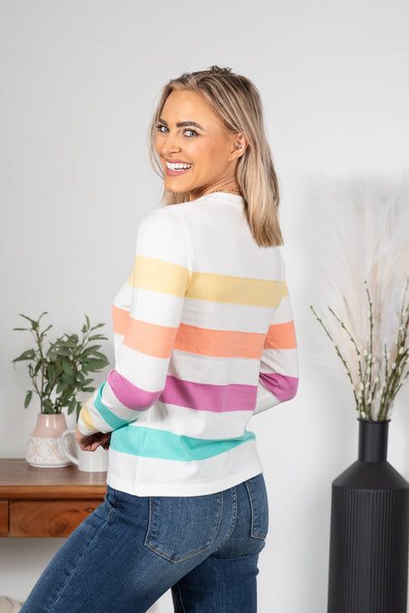 Multicolor Block Stripe Crewneck Knit Top