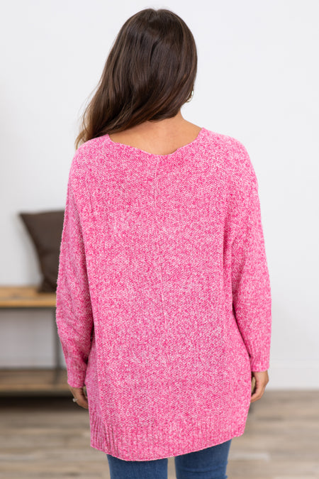 Heathered Pink Melange Sweater With Front Seam