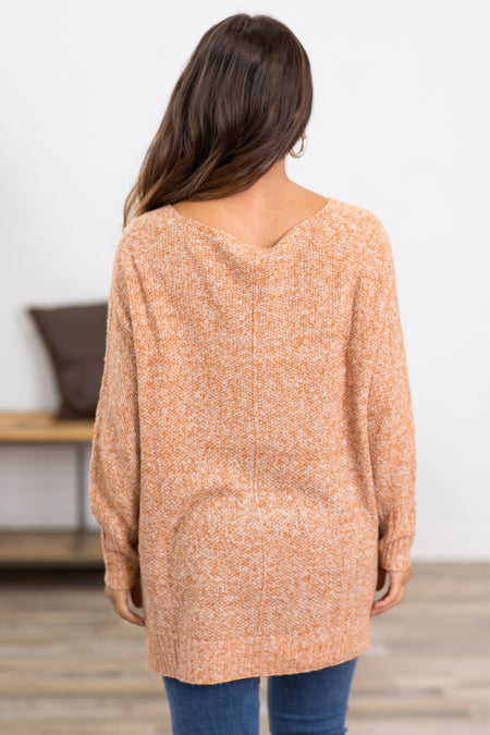 Taupe Melange Sweater With Front Seam