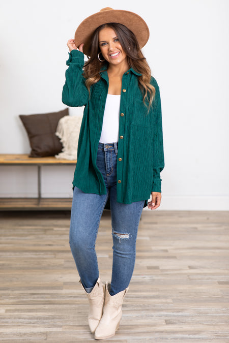 Emerald Green Textured Button Up Top