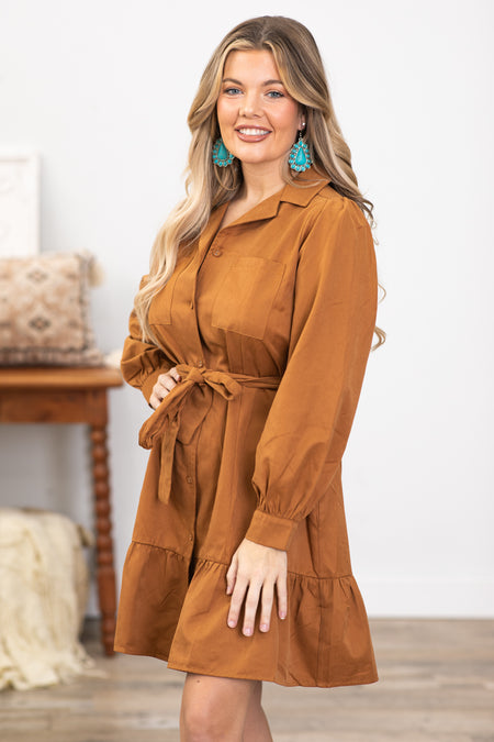 Cinnamon Self Tie Belted Dress