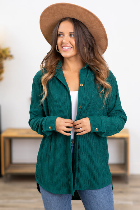 Emerald Green Textured Button Up Top