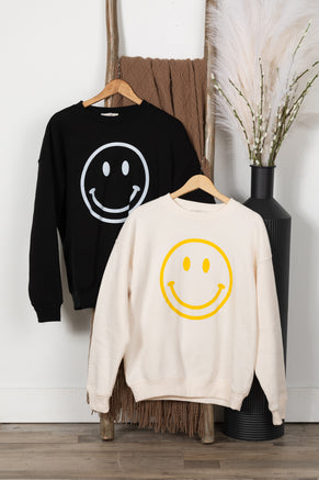 Smile Printed Fleece Crewneck