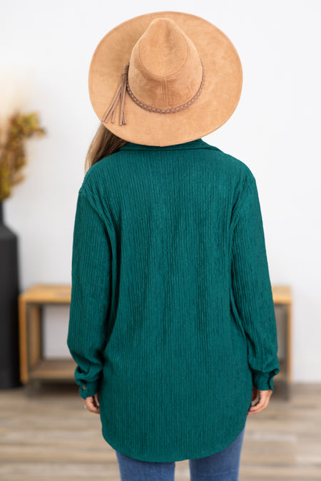 Emerald Green Textured Button Up Top