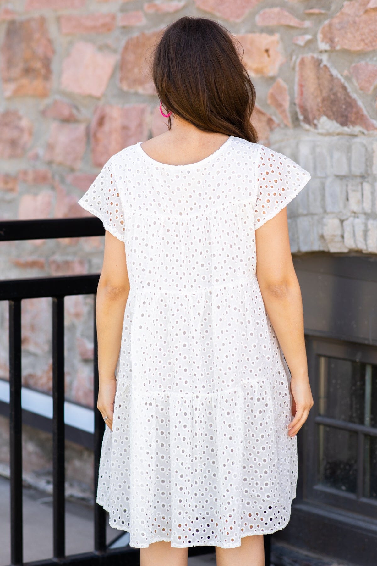 White Eyelet Short Sleeve Dress - Filly Flair