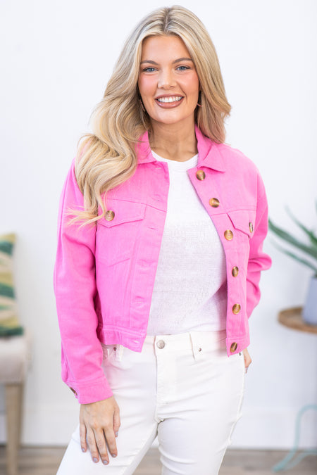 Pink Button Down Denim Jacket