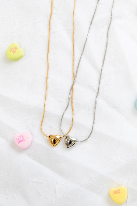 Mini Puff Heart Pendant Snake Chain Necklace