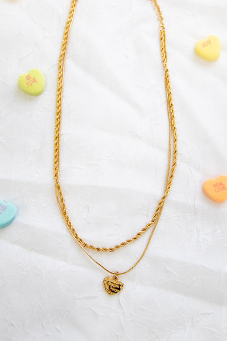 Gold Layered Necklace With Love You Pendant