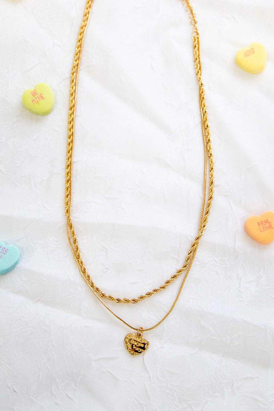 Gold Layered Necklace With Love You Pendant