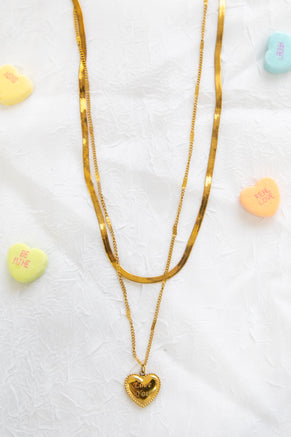 Gold Double Layer Necklace With Heart Charm