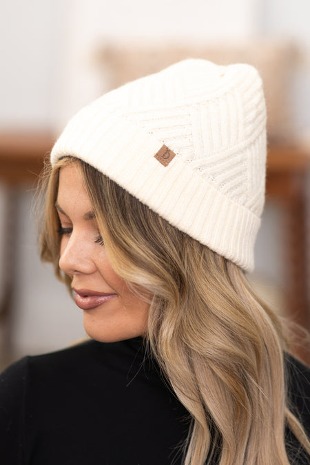 Cream Textured Beanie