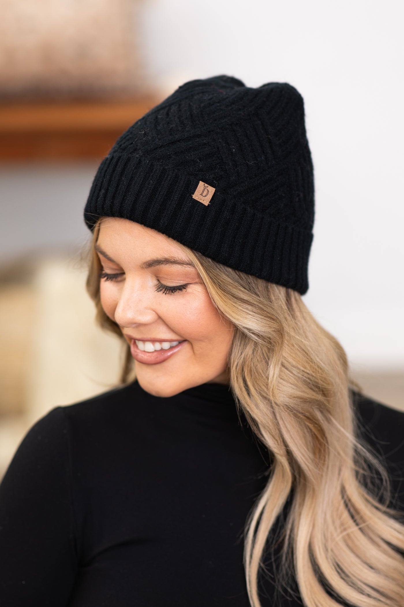 Black Textured Beanie