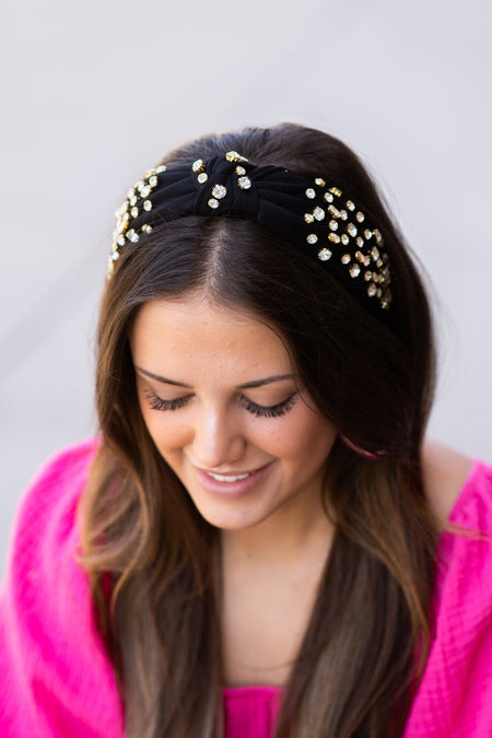 Black Knot Headband With Rhinestones - Filly Flair