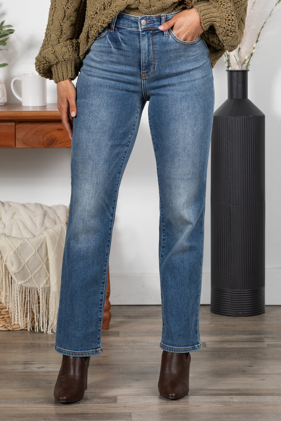 Judy Blue Vintage Wash Thermal Straight Jeans