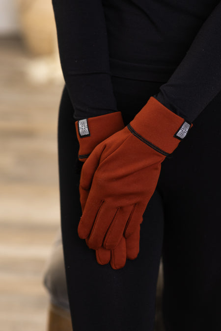 Rust Thermal Knit Gloves With Tech Fingertips