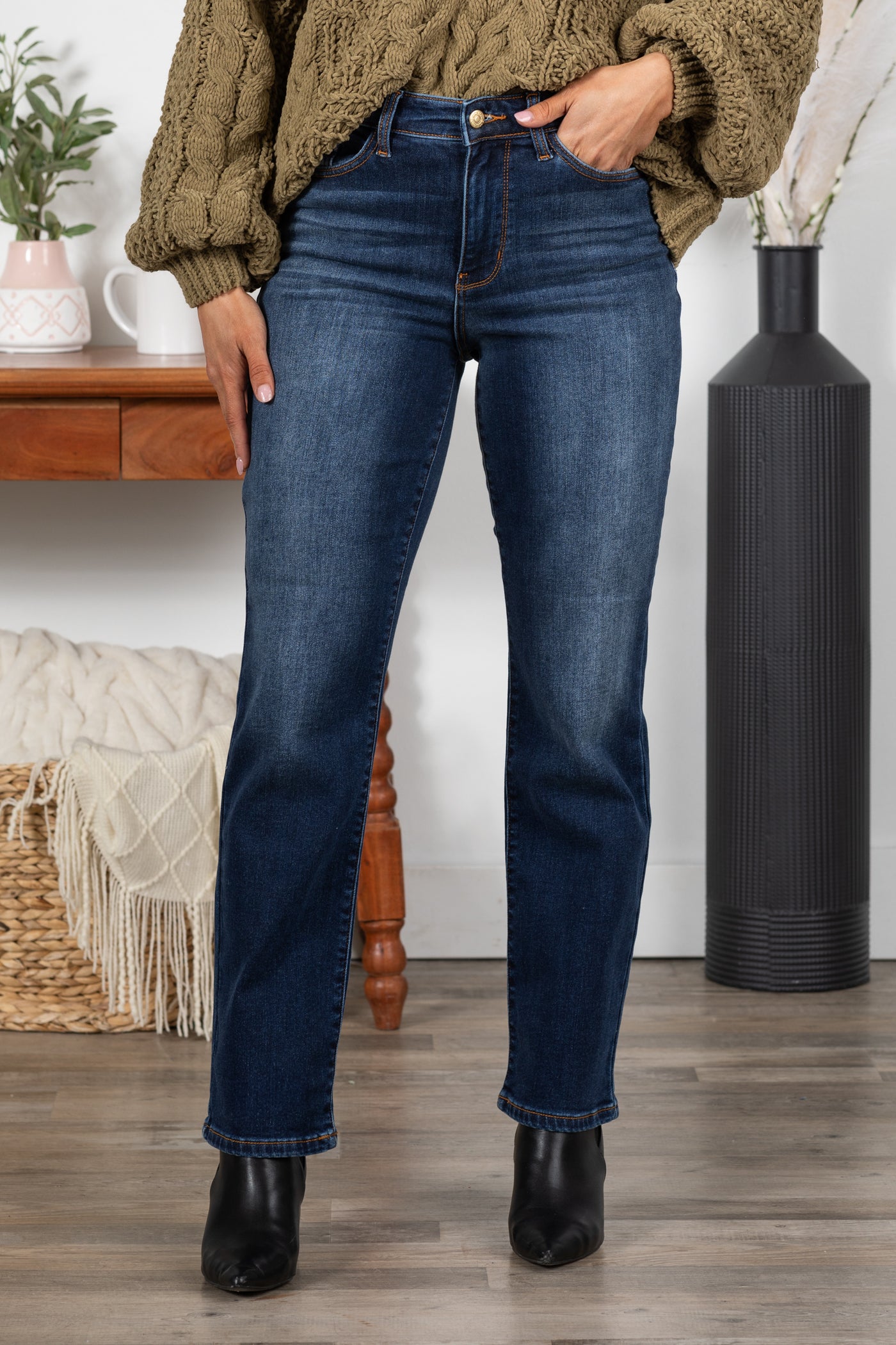 Judy Blue Dark Vintage Thermal Straight Jeans