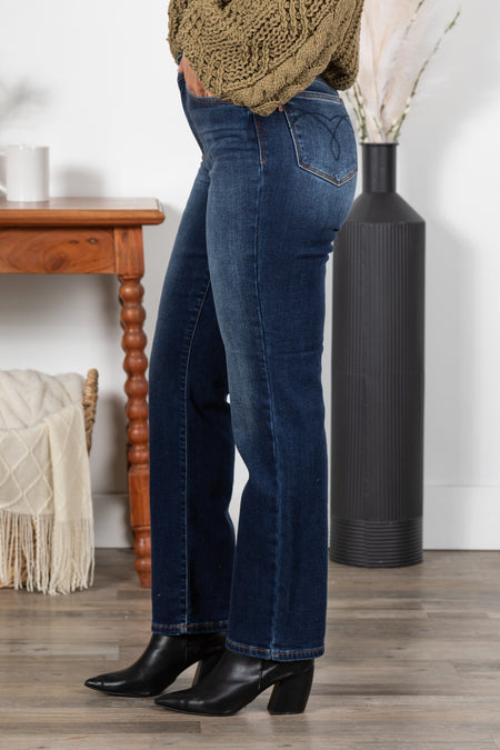 Judy Blue Dark Vintage Thermal Straight Jeans