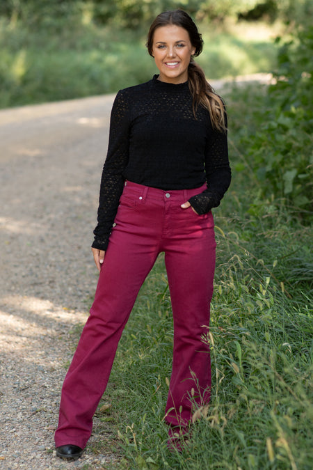 Black Crochet Lace Mock Neck Top