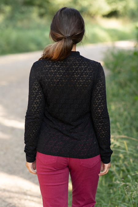 Black Crochet Lace Mock Neck Top