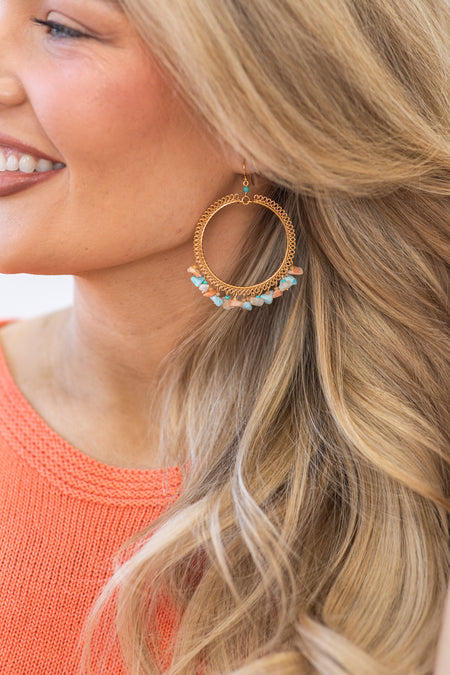 Multi-Color Stone Fringe Hoop Earrings