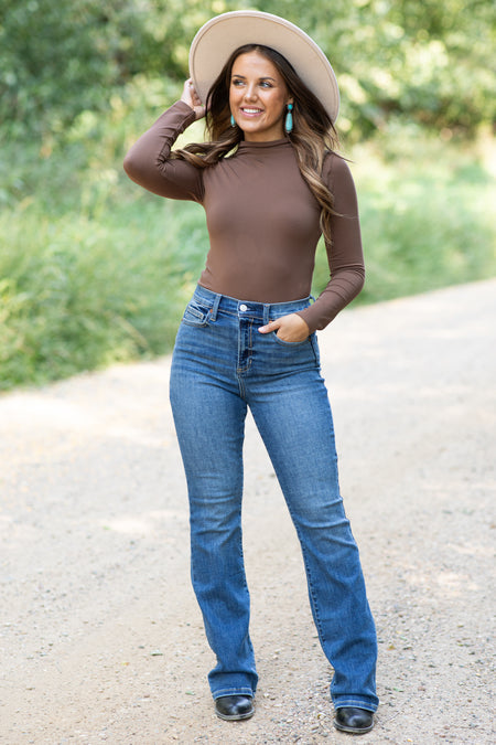 Brown Seamless Mock Neck Top