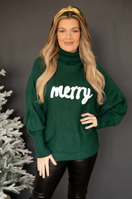 Emerald Green Merry Turtleneck Sweater