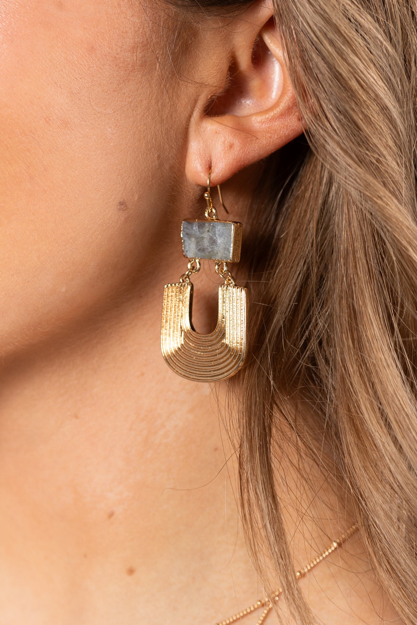 Julienne Textured Earrings With Stone