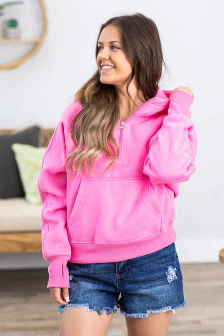 Pink 1/4 Zip Hooded Sweatshirt - Filly Flair