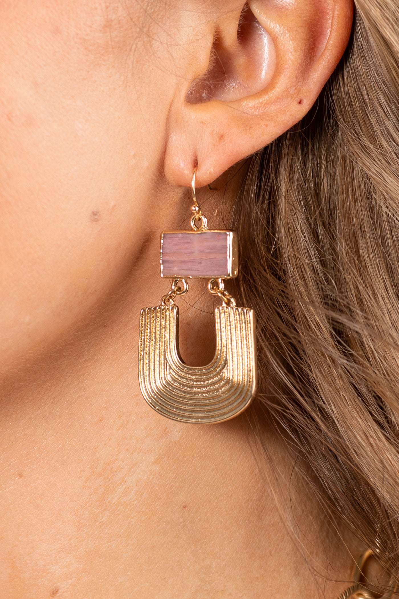 Julienne Textured Earrings With Stone