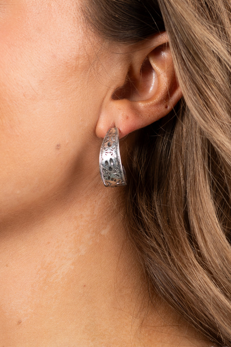 Silver Southwest Textured Hoop Earrings