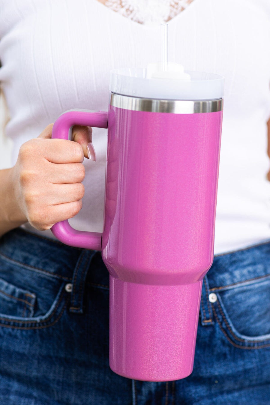 Pink Holographic 40oz Tumbler With Handle - Filly Flair