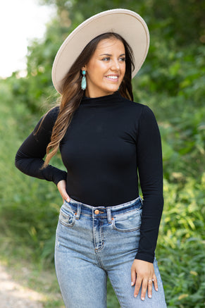 Black Seamless Mock Neck Top