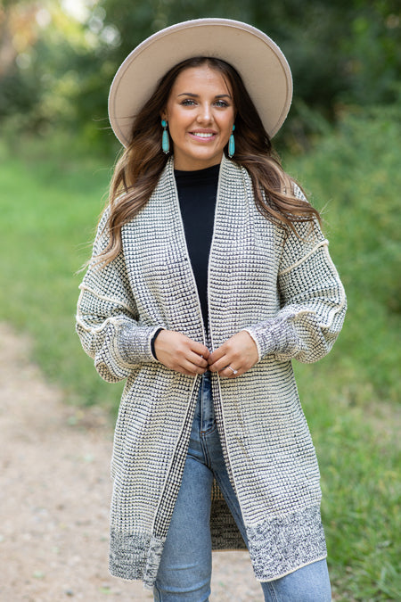 Beige Textured Mid Length Cardigan