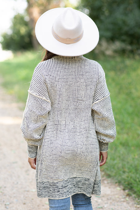 Beige Textured Mid Length Cardigan