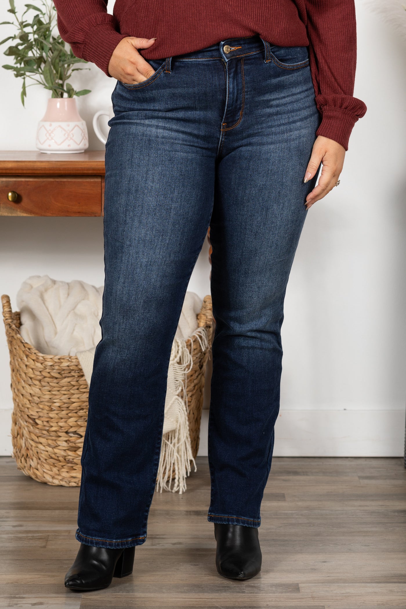 Judy Blue Dark Vintage Thermal Straight Jeans