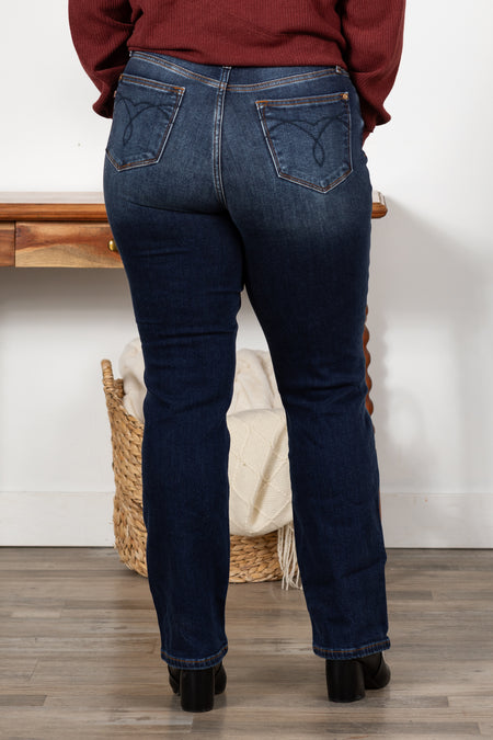 Judy Blue Dark Vintage Thermal Straight Jeans