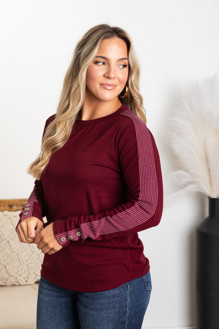 Solid Long Sleeve Button Cuff Detail Knit Top