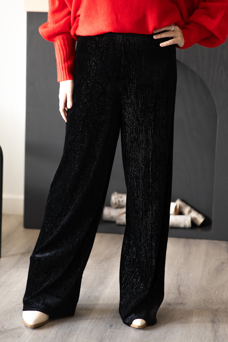 Black Velvet Wide Leg Pants With Lurex