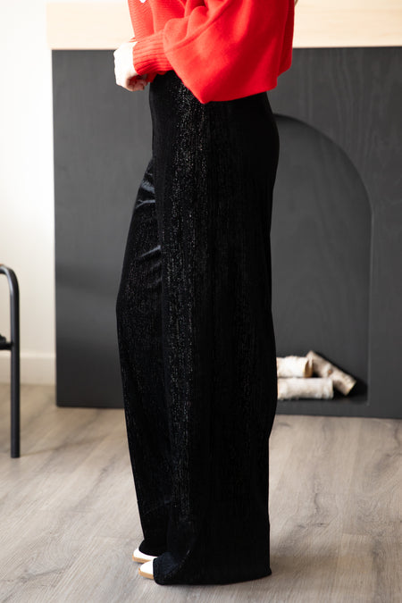 Black Velvet Wide Leg Pants With Lurex