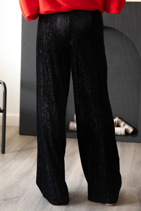 Black Velvet Wide Leg Pants With Lurex