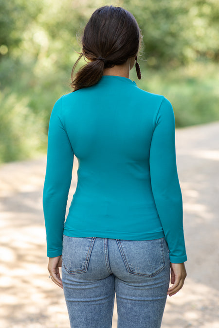 Teal Seamless Mock Neck Top