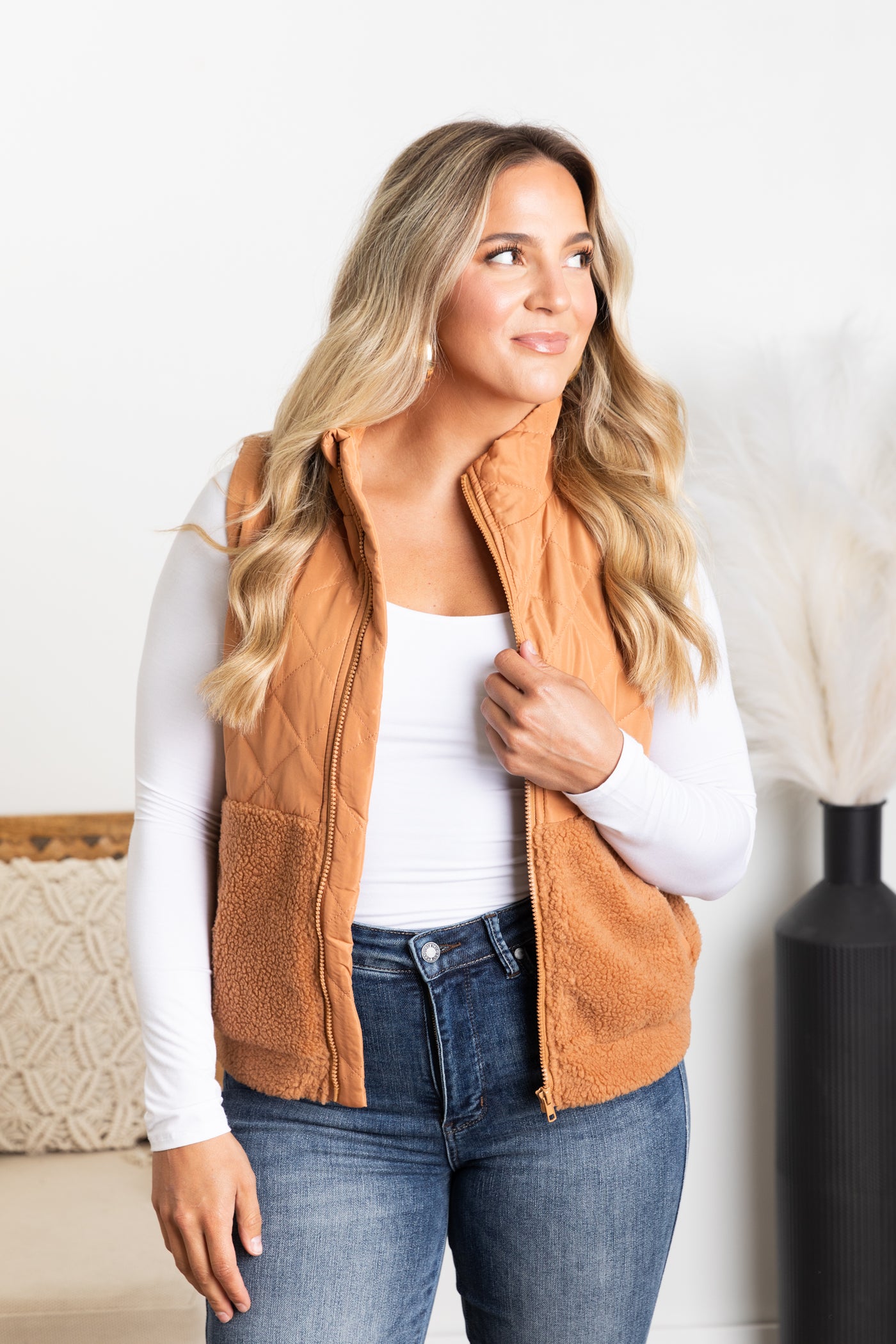 Quilted Fleece Mock Neck Vest