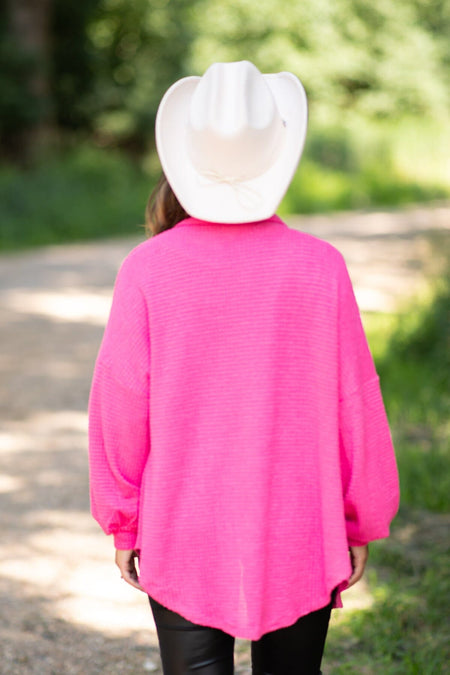 Hot Pink Waffle Knit Shacket - Filly Flair